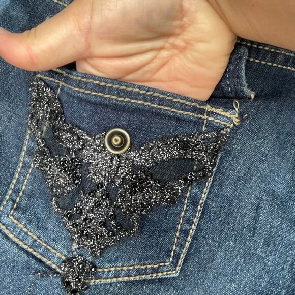 y2k grunge streetwear rodeo western cowgirl Rue21 denim shorts sz 5/6 Frey edge - Picture 11 of 12